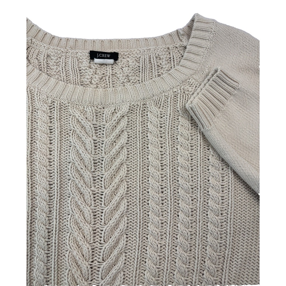 J. Crew Cream Cable Knit Fisherman Sweater Women's Size L Crewneck Classic